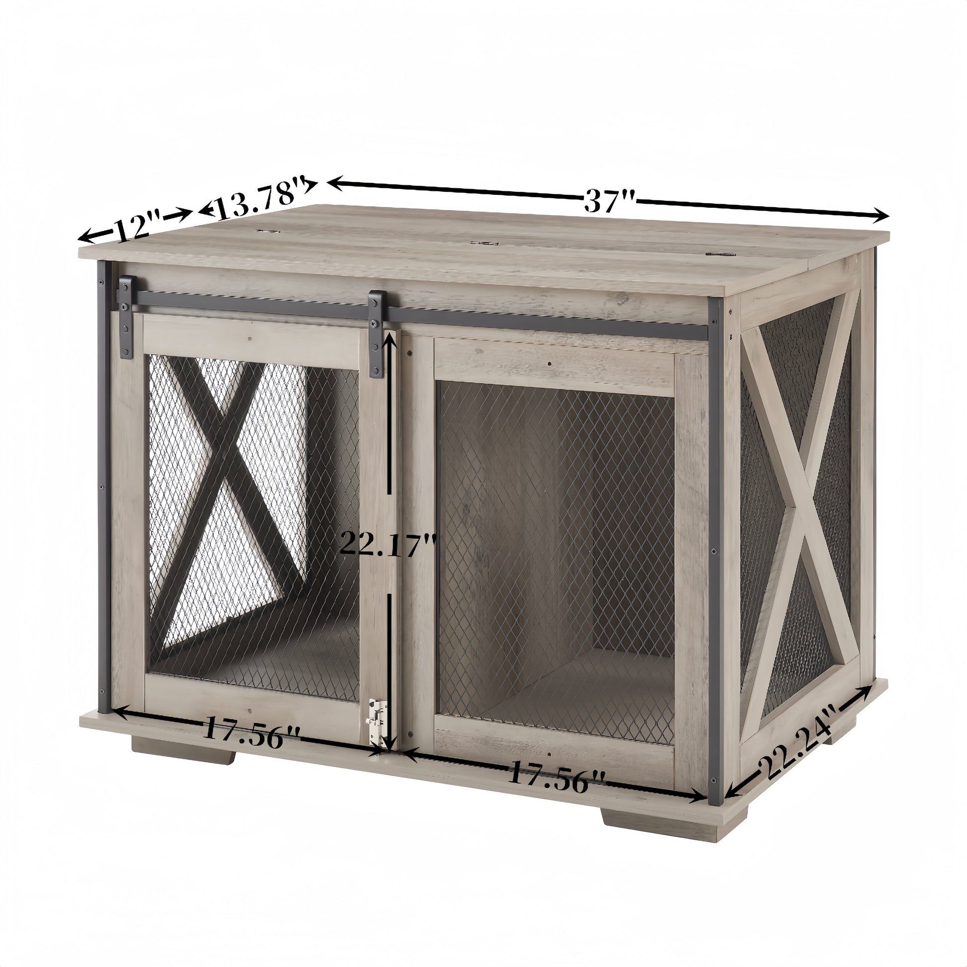Farmhouse Dog Cage Crate Furniture with Sliding Barn Door, Farmhouse Wooden Dog Kennel End Table with Flip-top Plate Dog House - Korvel