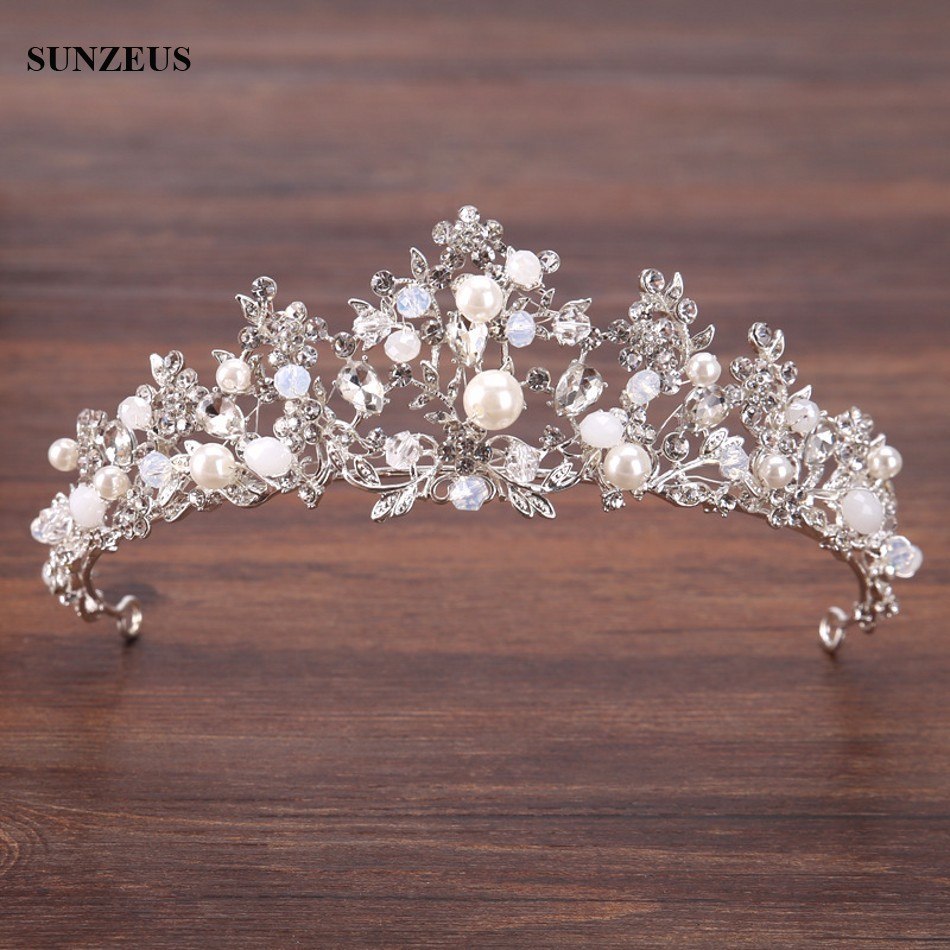 Silver Crystal Bridal Tiara With Pearls Headband Wedding Crown For Brides Marriage Accessories - Korvel