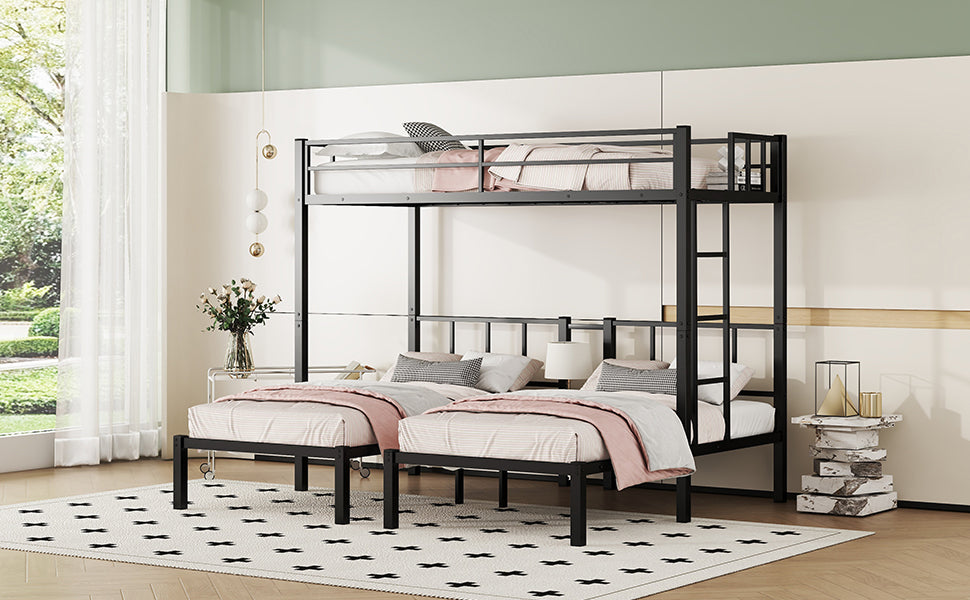 Twin over Twin & Twin Bunk Beds for 3, Twin XL over Twin & Twin Bunk Bed Metal Triple Bunk Bed, Black - Korvel