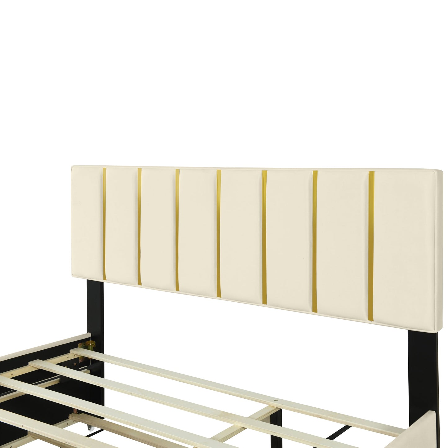 Elegant Queen Size Upholstered Platform Bed with Storage and Trundle