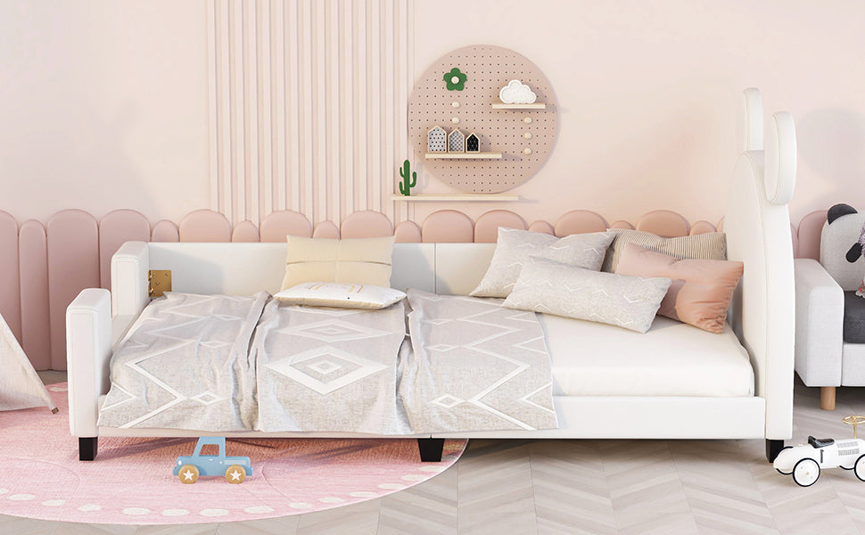 Twin Size Upholstered Daybed with Carton Ears Shaped Headboard White - Korvel