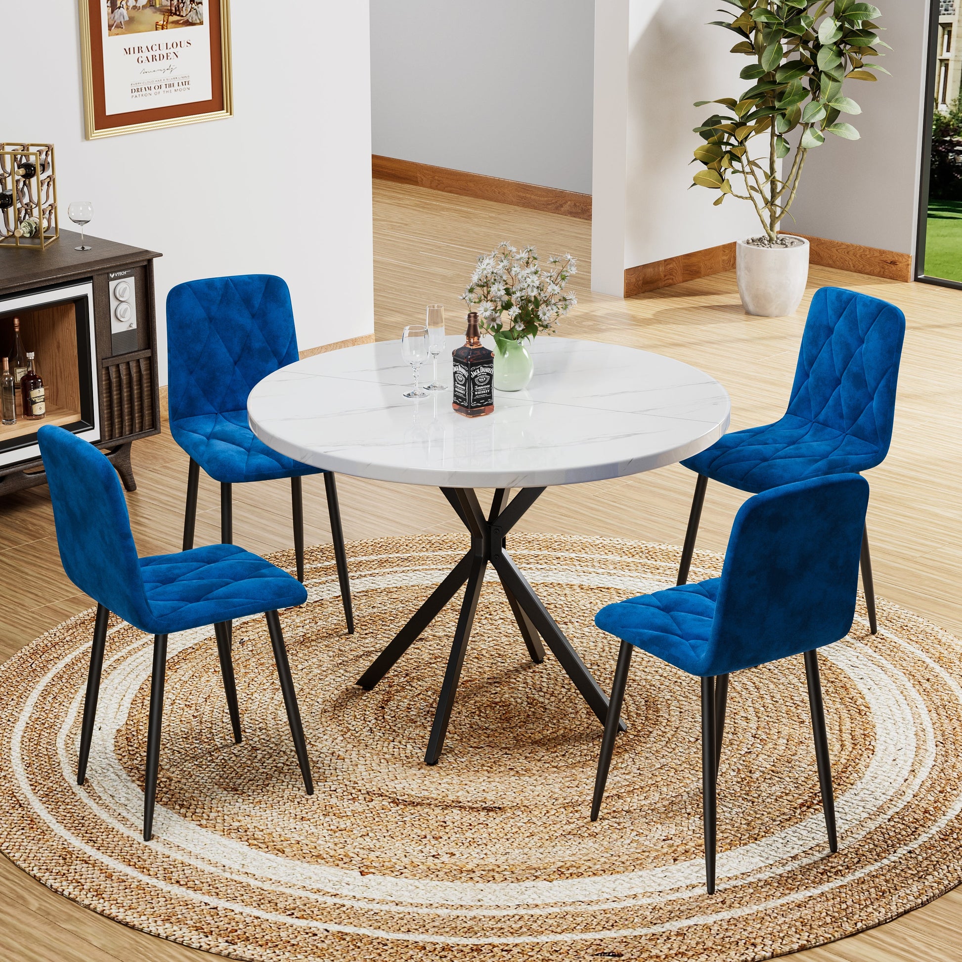 Dining Chairs Set of 4, Modern Kitchen Dining Room Chairs, Velvet Dining Chair Upholstered Cushion Seat and Sturdy Metal Legs - Korvel