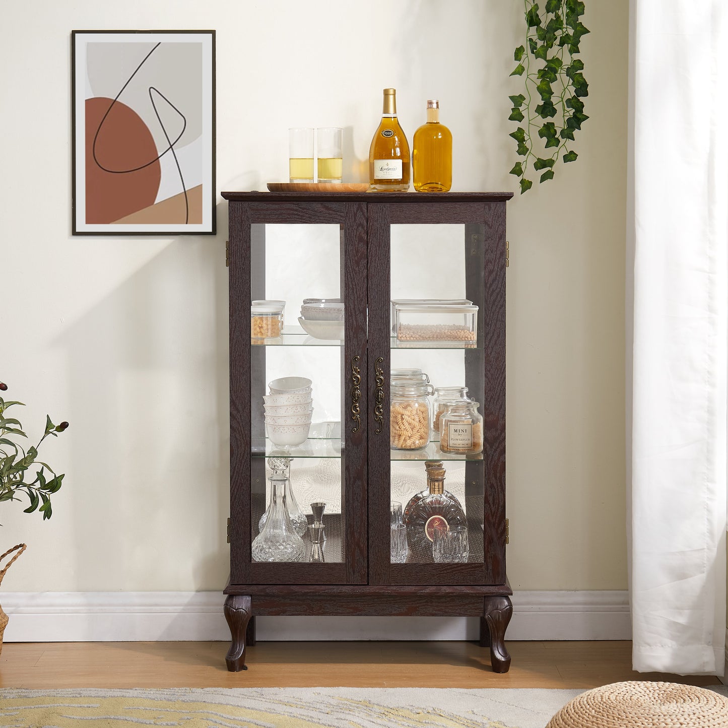 Elegant Dual Door Curio Cabinet with Adjustable Shelves