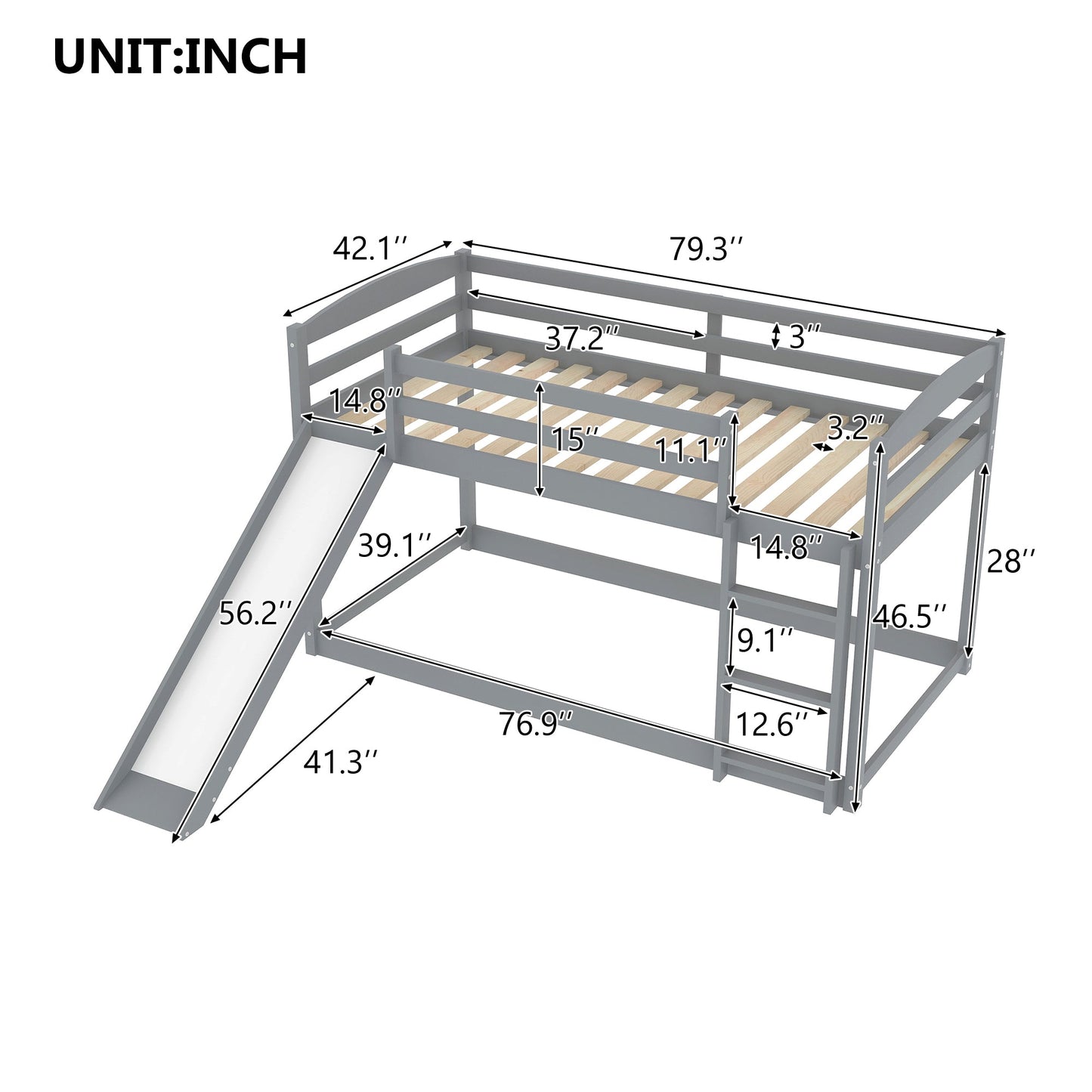 Twin over Twin Bunk Bed with Convertible Slide and Ladder Gray - Korvel
