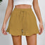 Women's cotton and linen shorts with ruffled edges and drawstring casual pants for women - Korvel