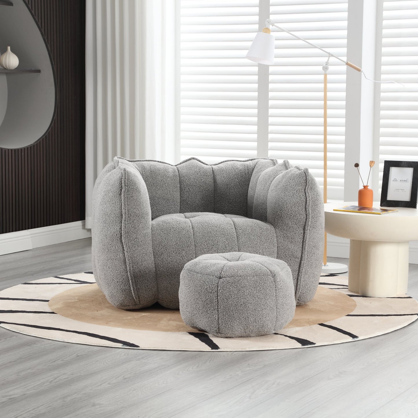 Soft Bean Bag Chair with High Resilient Foam(Chips)for living room and bedroom,Comfortable Square Lazy Sofa with Footstool - Korvel