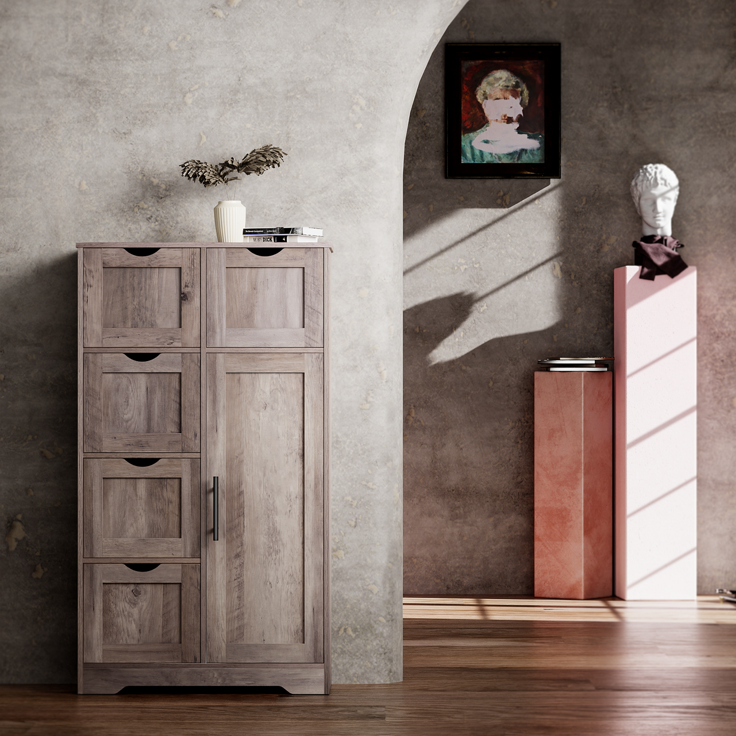 Armario de Almacenamiento de Baño Gris Elegante con 5 Cajones