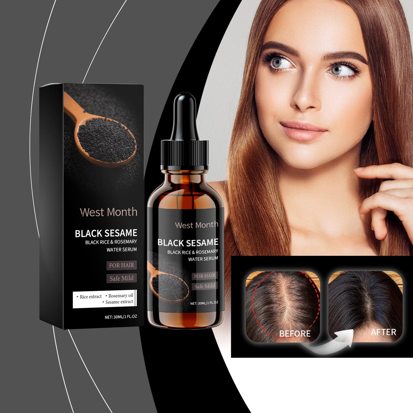 Esencia para el Cuidado del Cabello con Sésamo Negro para un Cabello Nourished y Más Abundante