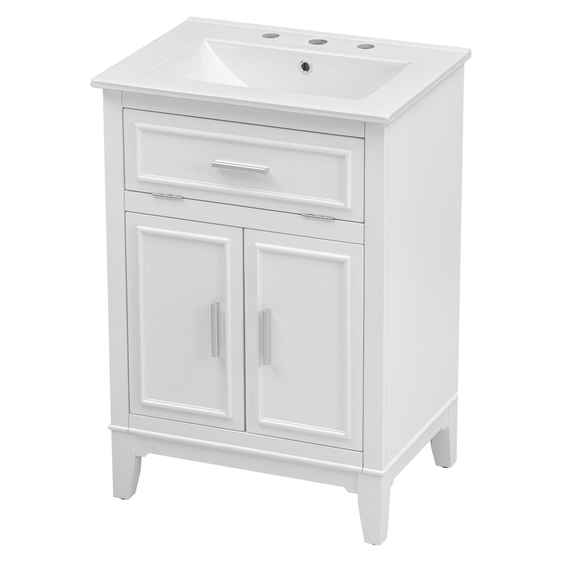 24" Bathroom Vanity with Sink, Bathroom Vanity Cabinet with One Flip Drawer and Doors, Solid Wood and MDF, White - Korvel