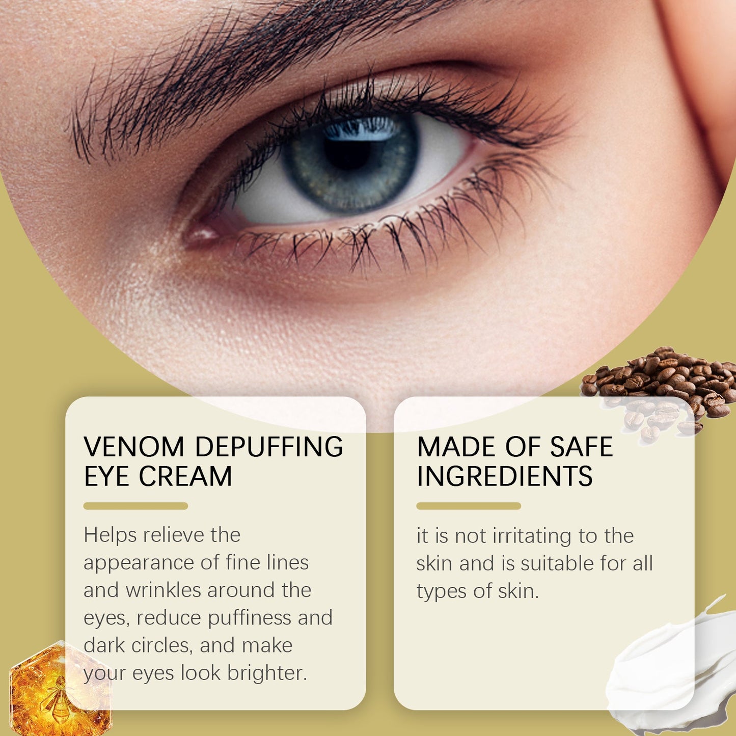 Bee Venom Eye Cream, gently hydrates and moisturizes the skin around the eyes to improve elasticity - Korvel