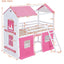 Elegant Twin Size Bunk Wood House Bed in Pink and White