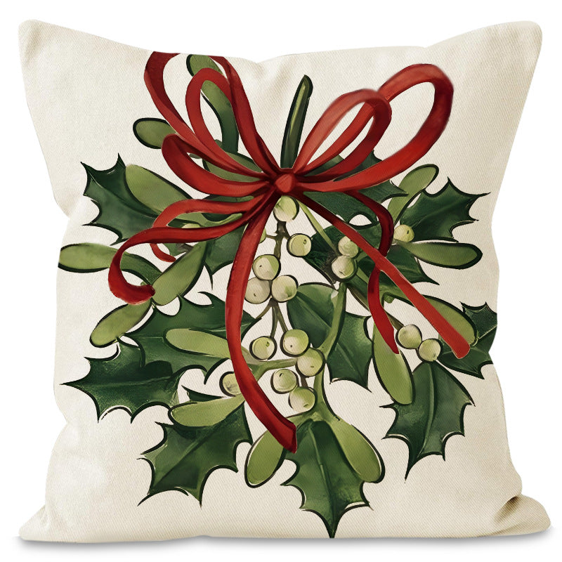 Green Christmas Pillow Cover Linen Printed Pillow Cover Holiday Living Room Bedroom Decoration Cushion Cover - Korvel
