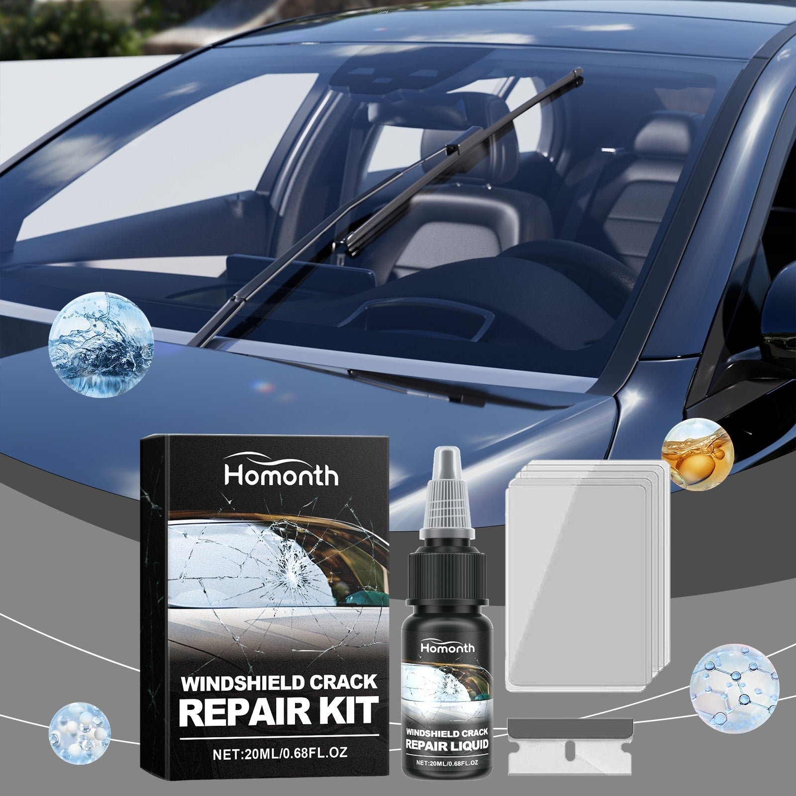 HOMONTH Windshield Crack Repair Kit, Clear Vision Automotive Front Windshield Nano Repair Solution Set - Korvel