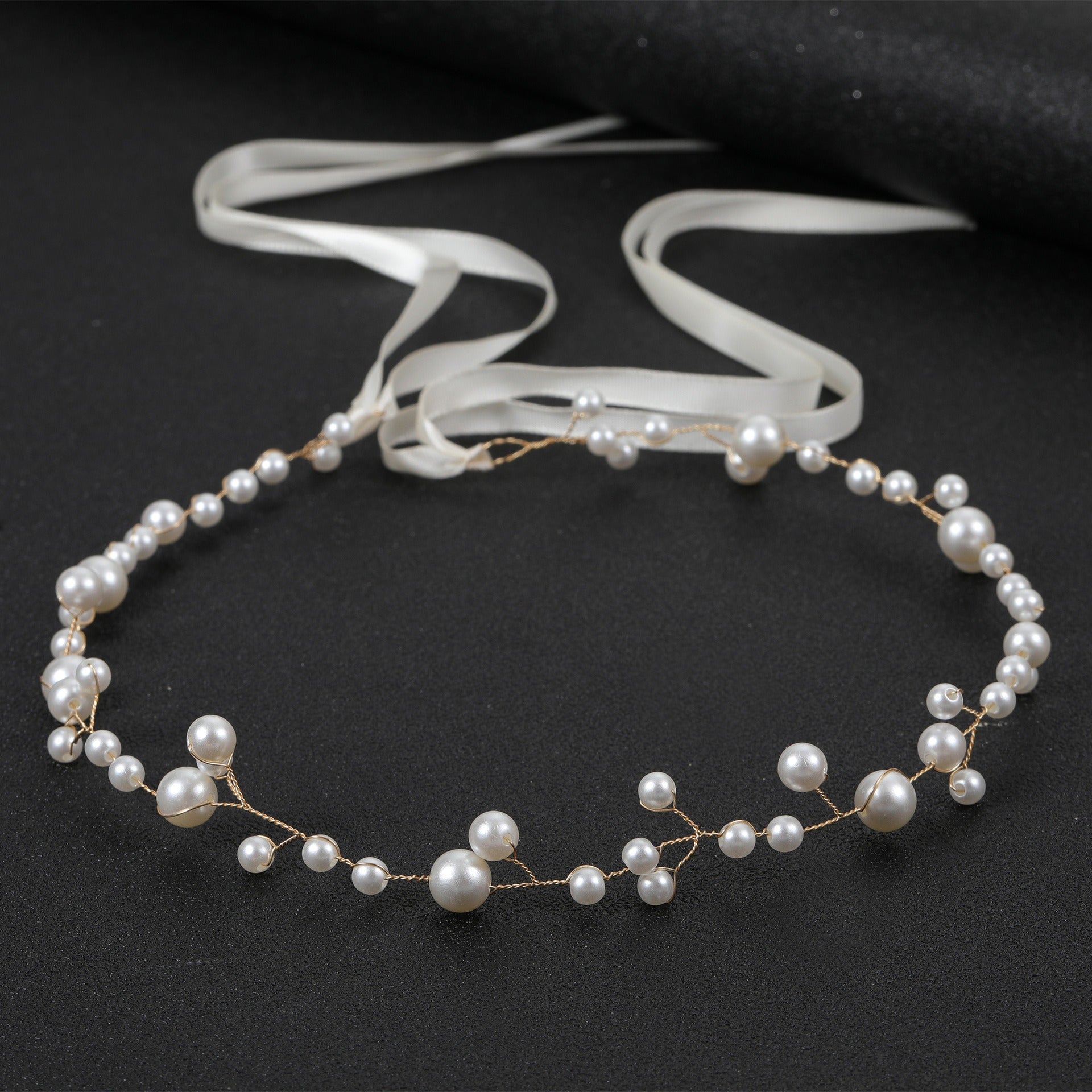 Bride Wedding Hair Accessories Simple Pearl Soft Chain Headband - Korvel