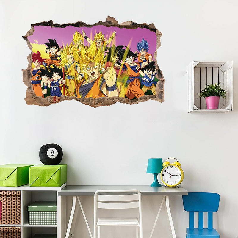 Sticker de pared 3D de anime de dibujos animados Dragon Ball para habitaciones infantiles