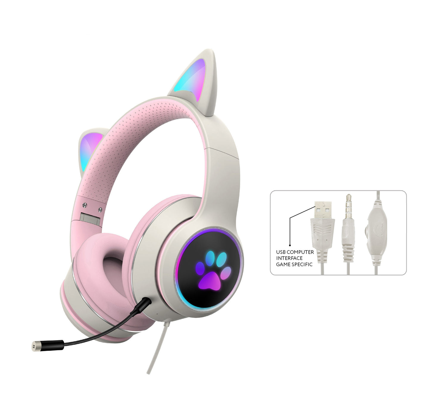 AKZ-022 RGB Luminous Cat Ear Wired Gaming Headset