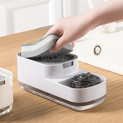 Kitchen Press Type Manual Soap Dispenser Dish washing Liquid Dispenser Storage Box Sponge Soap Dispenser - Korvel