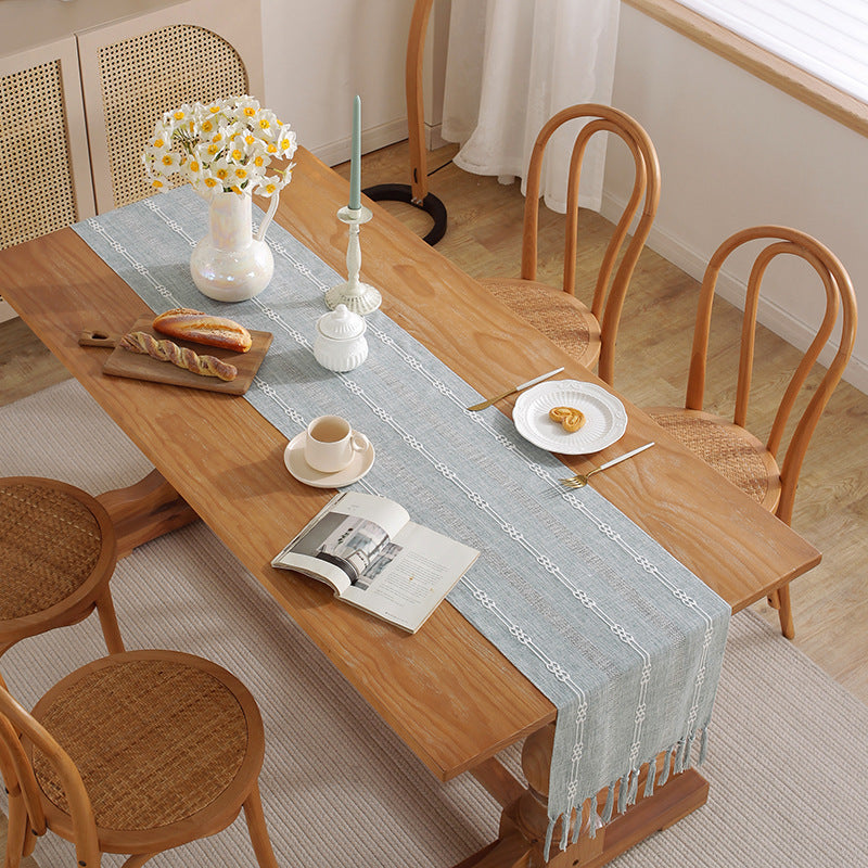 Hand - woven cotton and linen table flag with hollow tassels, suitable for household and rural dining tables - Korvel