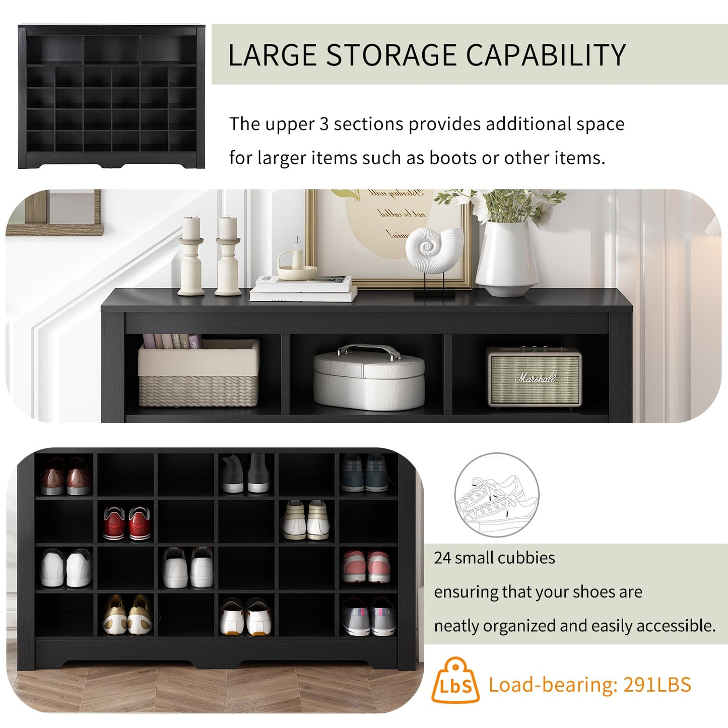 ONTREND Sleek Design 24 Shoe Cabinet - Modern Black Organizer