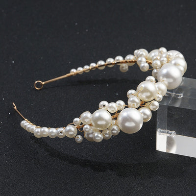 Retro bride headwear with simple pearl headbands - Korvel