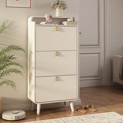 Modern Arc Design Shoe Cabinet With 3 Drawers,Shoe Storage Cabinet for Entryway,Outdoor,White Finish - Korvel