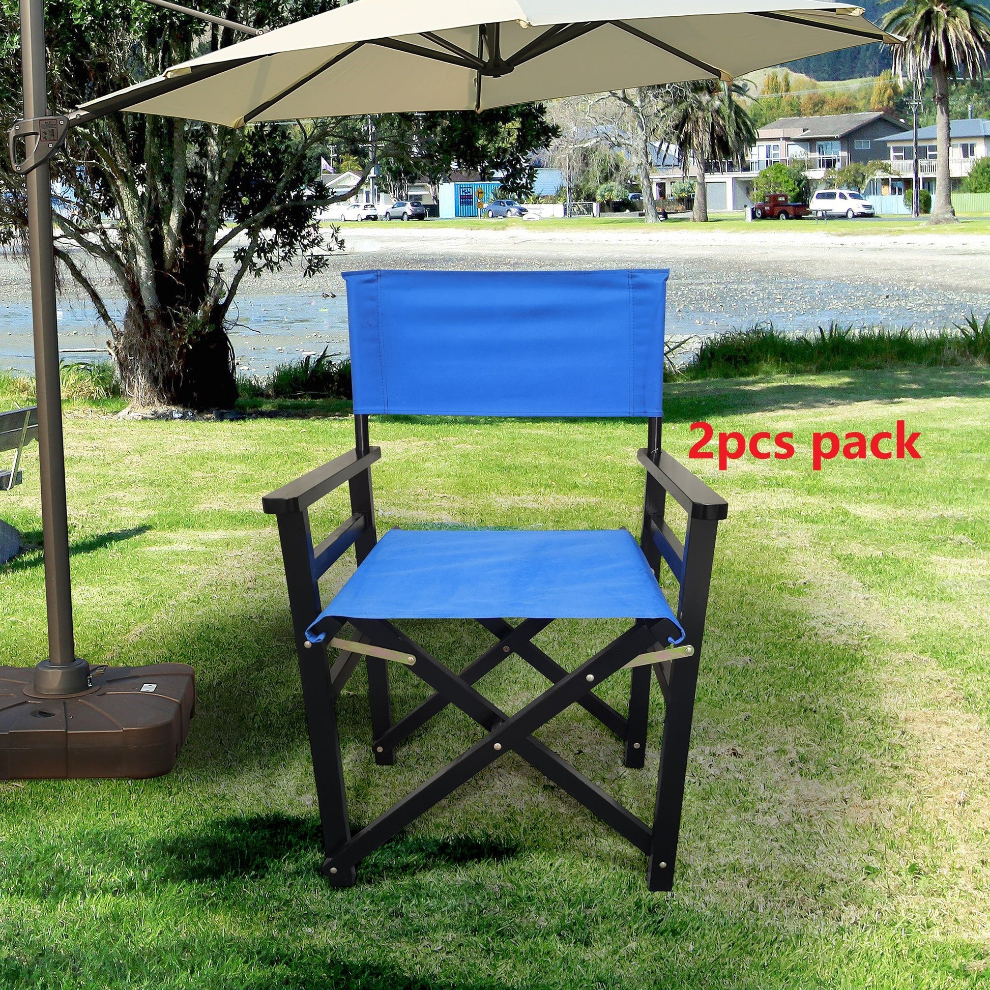 Folding Chair Wooden Director Chair Canvas Folding Chair Folding Chair 2pcs/set populus + Canvas (Color : Blue) - Korvel