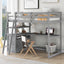 Twin Size Loft Bed with Desk and Shelves, Two Built-in Drawers, Gray - Korvel