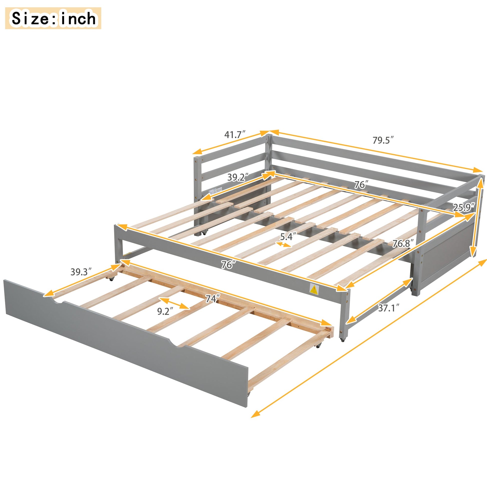 Twin or Double Twin Daybed with Trundle Gray - Korvel