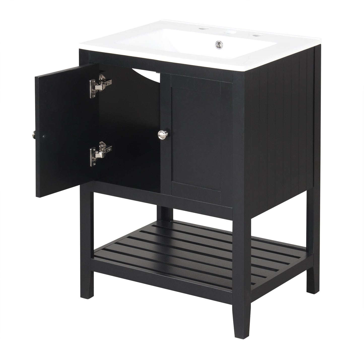 Meuble de salle de bain moderne noir de 24" avec évier en céramique élégant