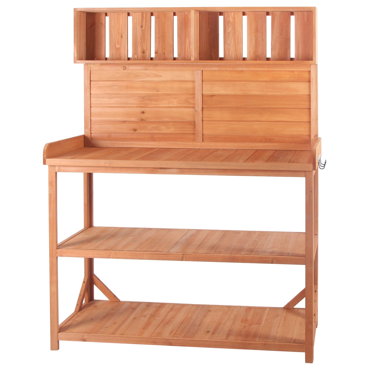 65" Large Wooden Farmhouse Rustic Outdoor Potting Bench Table Garden Potting Bench with 4 Storage Shelves and Side Hook,Natural - Korvel