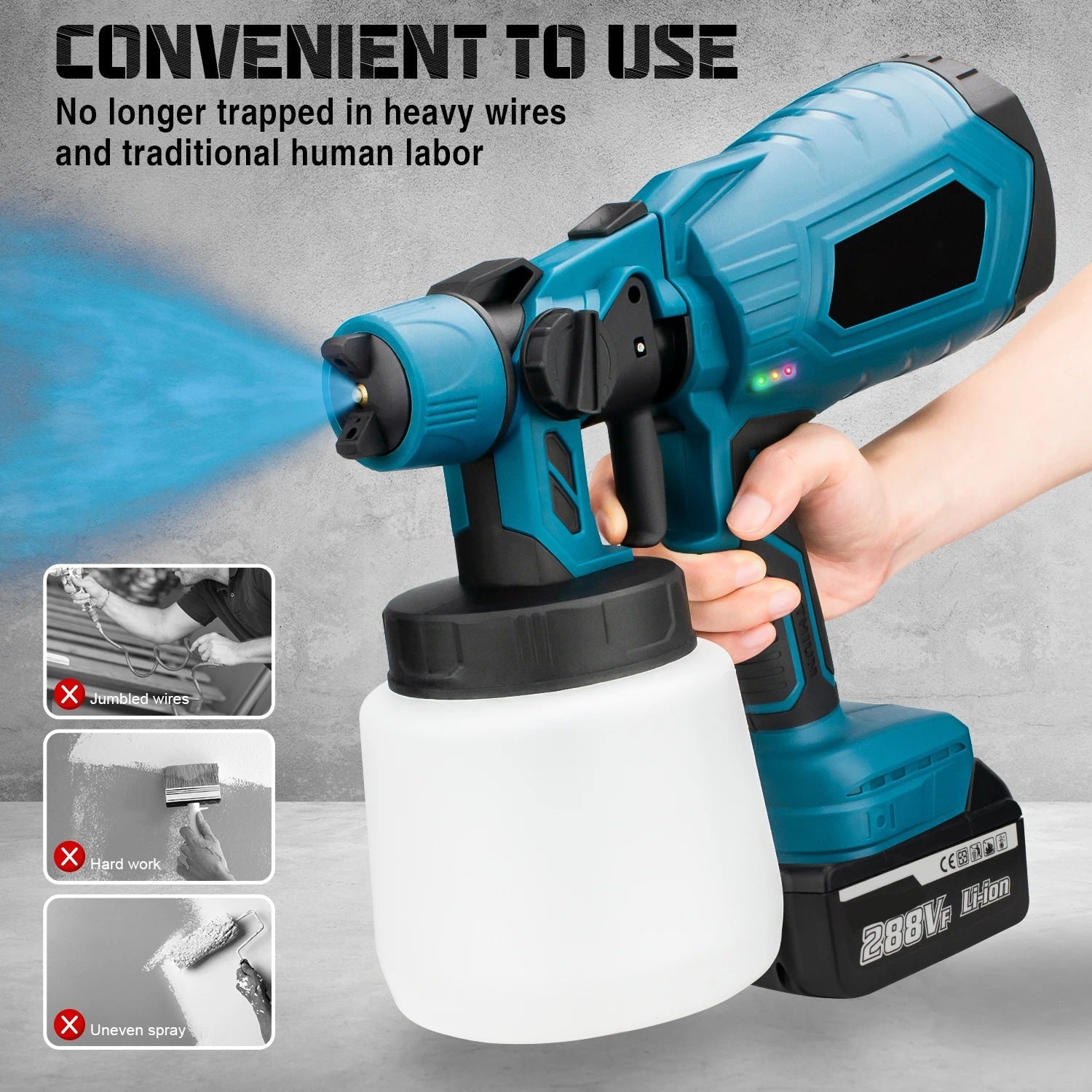 1000ML Electric Spray Gun High Power Cordless Paint Sprayer HVLP Auto Furniture Steel Coating Airbrush For Makita 21V Battery - Korvel