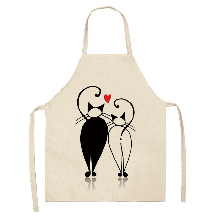 Cat Kitchen Aprons For Women Cotton Linen Bibs Household Cleaning Pinafore Home Cooking Apron kids kitchen barber - Korvel