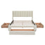 Full Size Upholstered Platform Bed with One Large Drawer in the Footboard and Drawer on Each Side Beige - Korvel