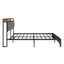 Full Size Bed Frame with Charging Station, Upholstered Headboard, Metal Platform, Grey - Korvel