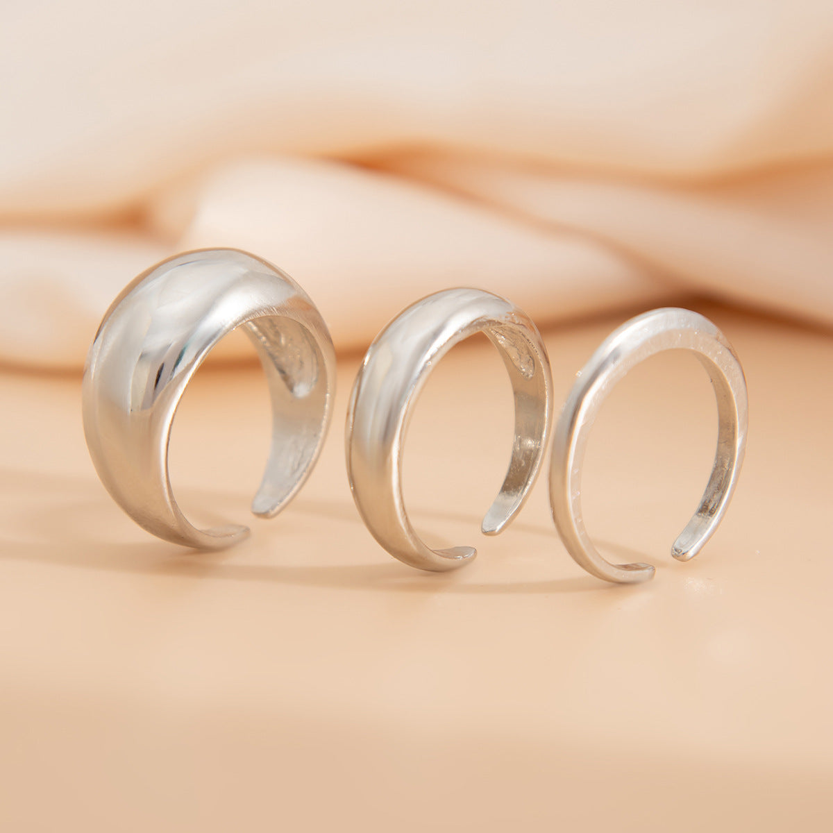 Fashion irregular alloy ring 3-piece set with smooth geometric opening ring set - Korvel