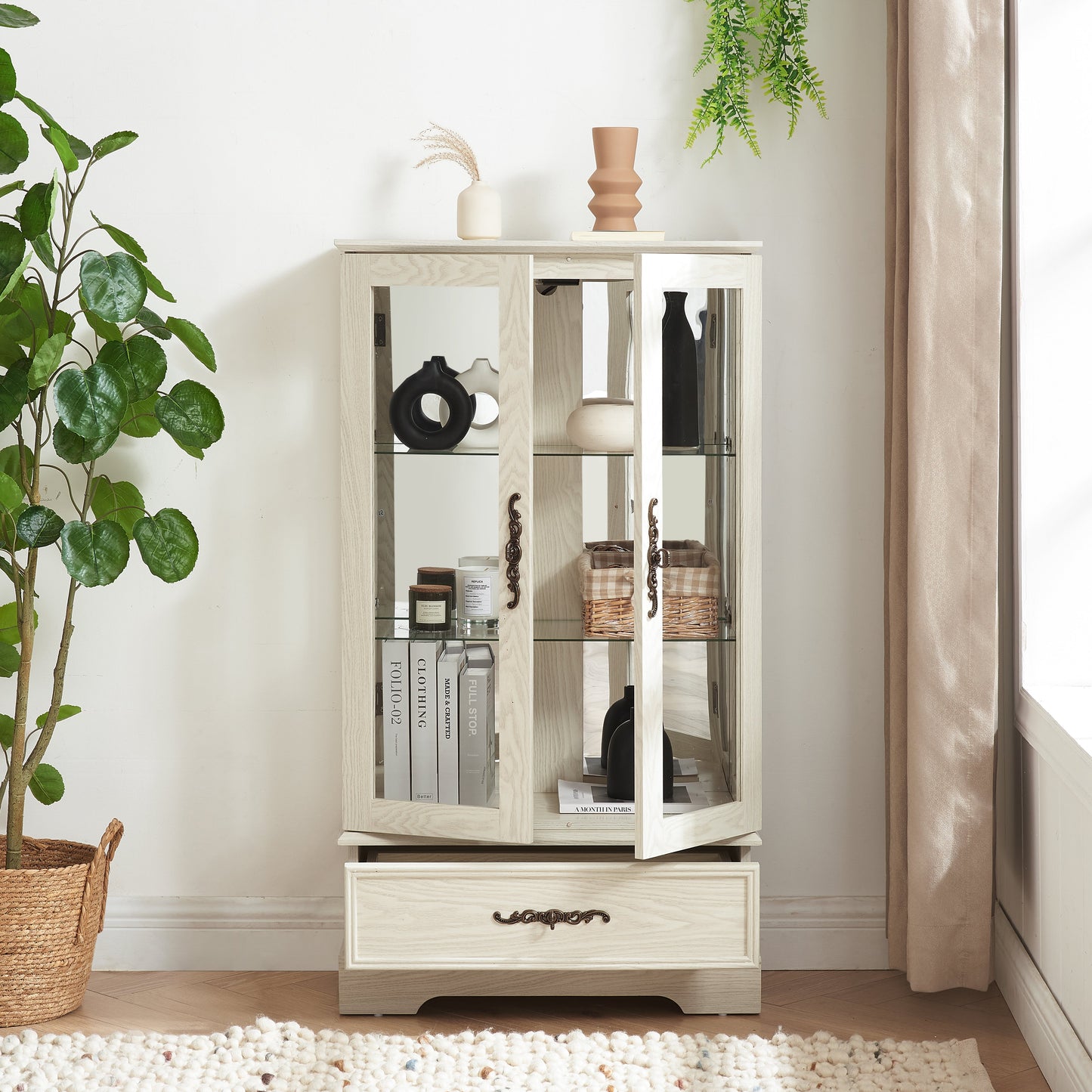 Elegant Lighted Curio Display Cabinet with Adjustable Shelves