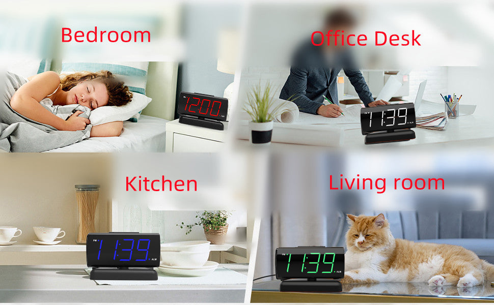 GING YHAU alarm clock large digital rotating base 2-level brightness digital clock bedroom bedside alarm clock - Korvel