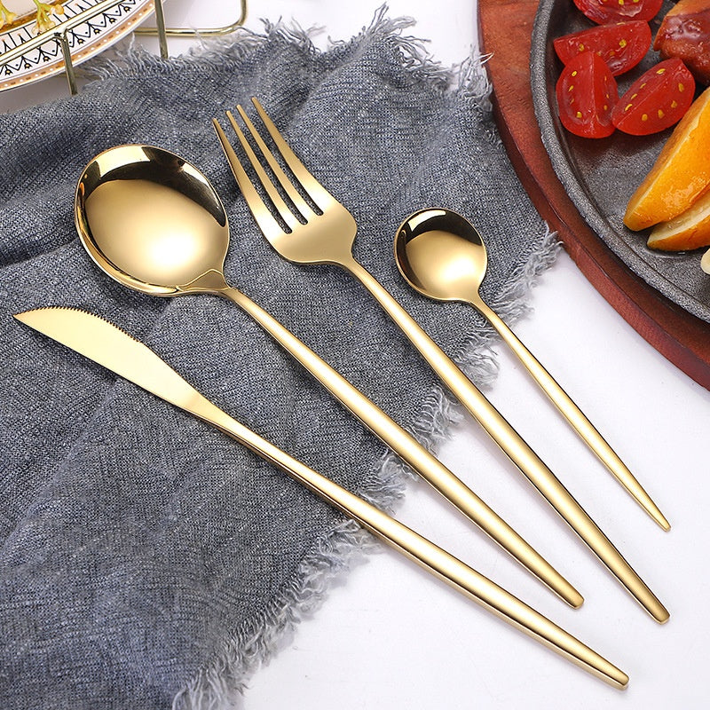 Portuguese Stainless Steel Knife Fork Spoon Golden Steak Knife Fork Set Four-Piece Tableware Set - Korvel
