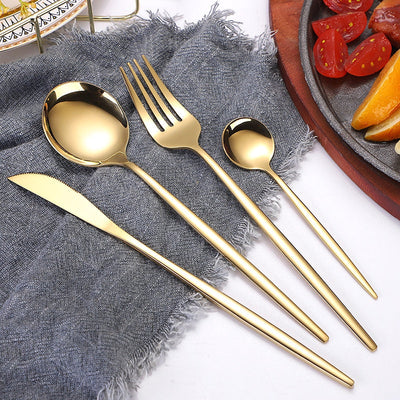 Portuguese Stainless Steel Knife Fork Spoon Golden Steak Knife Fork Set Four-Piece Tableware Set - Korvel
