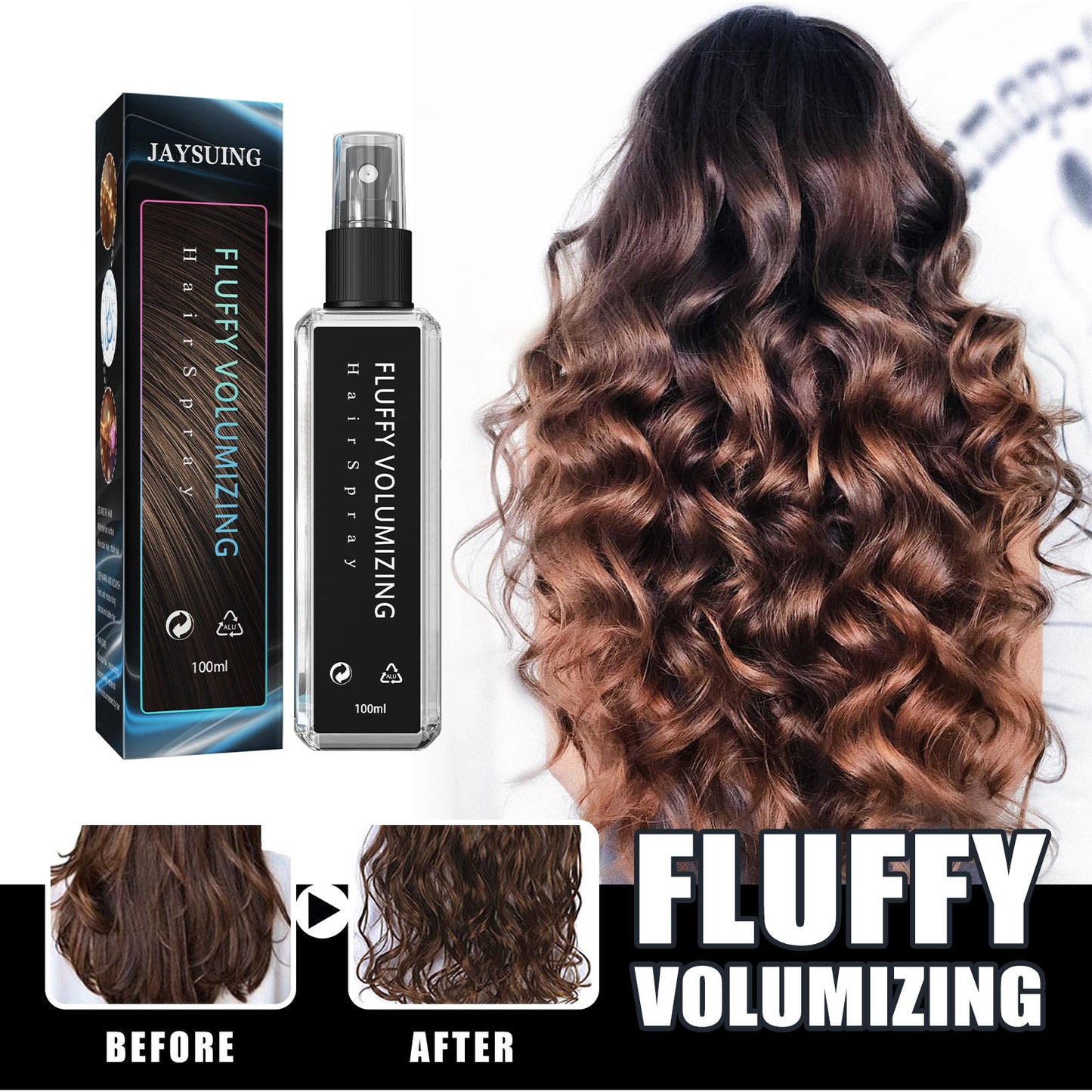 Hair Styling Spray Moisturizing Styling Fragrance Lasting Curly Hair Styling Dry Gel Hairspray Hair Fluffy Gel Water 100ml - Korvel
