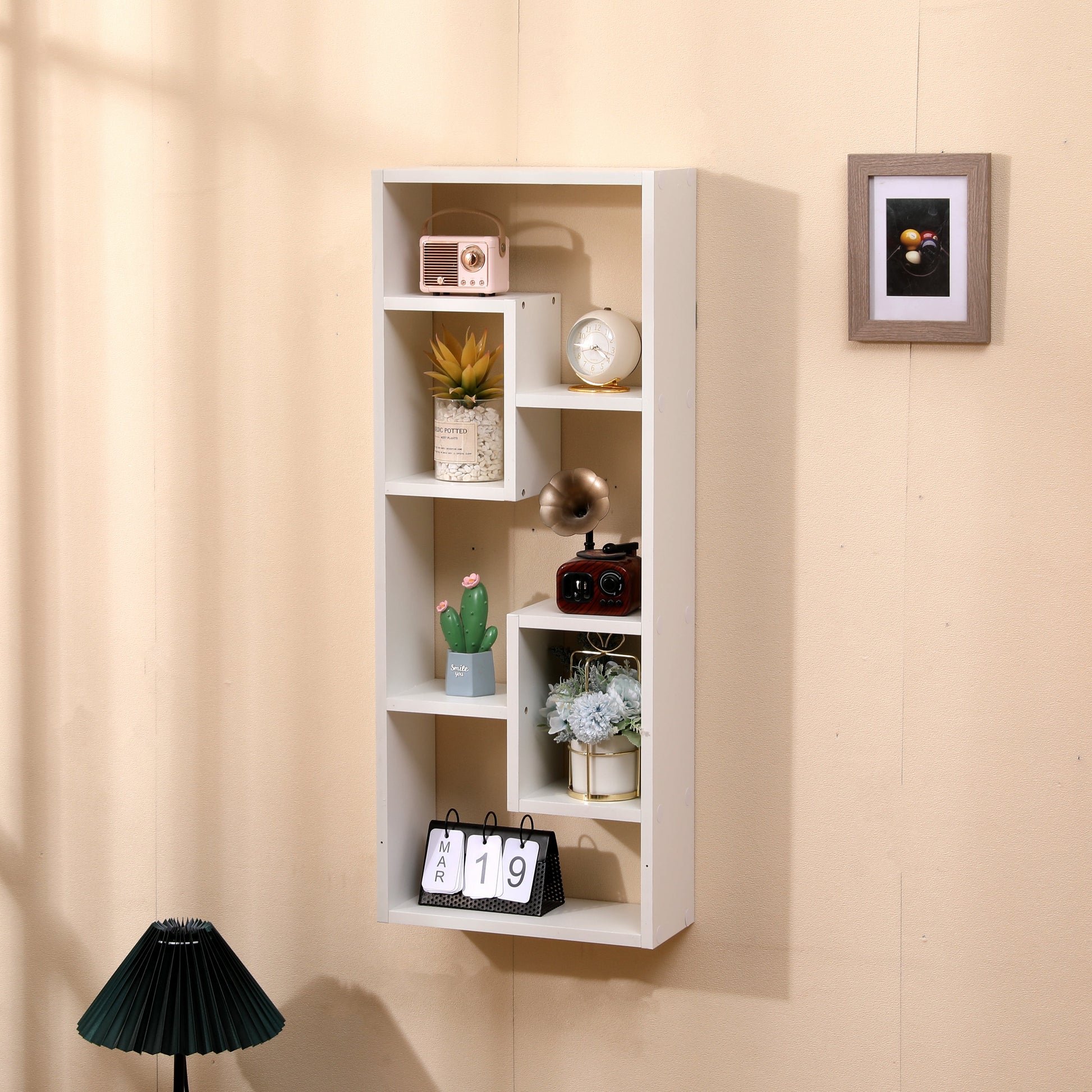 Bookshelf, Freestanding Wood Open Bookcase with 5 Cubes, with 2 keyhole hangers, Home Office Décor Rectangular Storage - Korvel