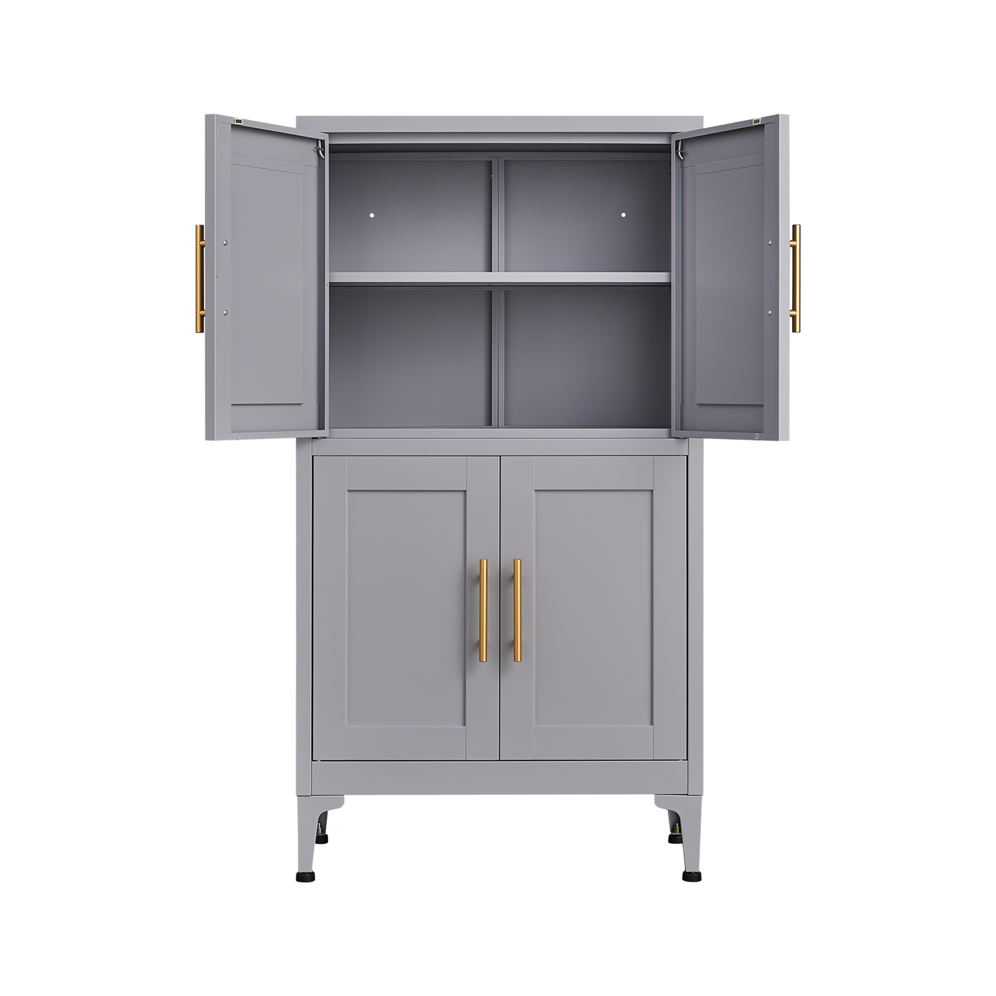 Grey metal kitchen storage cabinet, kitchen pantry storage cabinet with door and shelf, adjustable leveling feet - Korvel