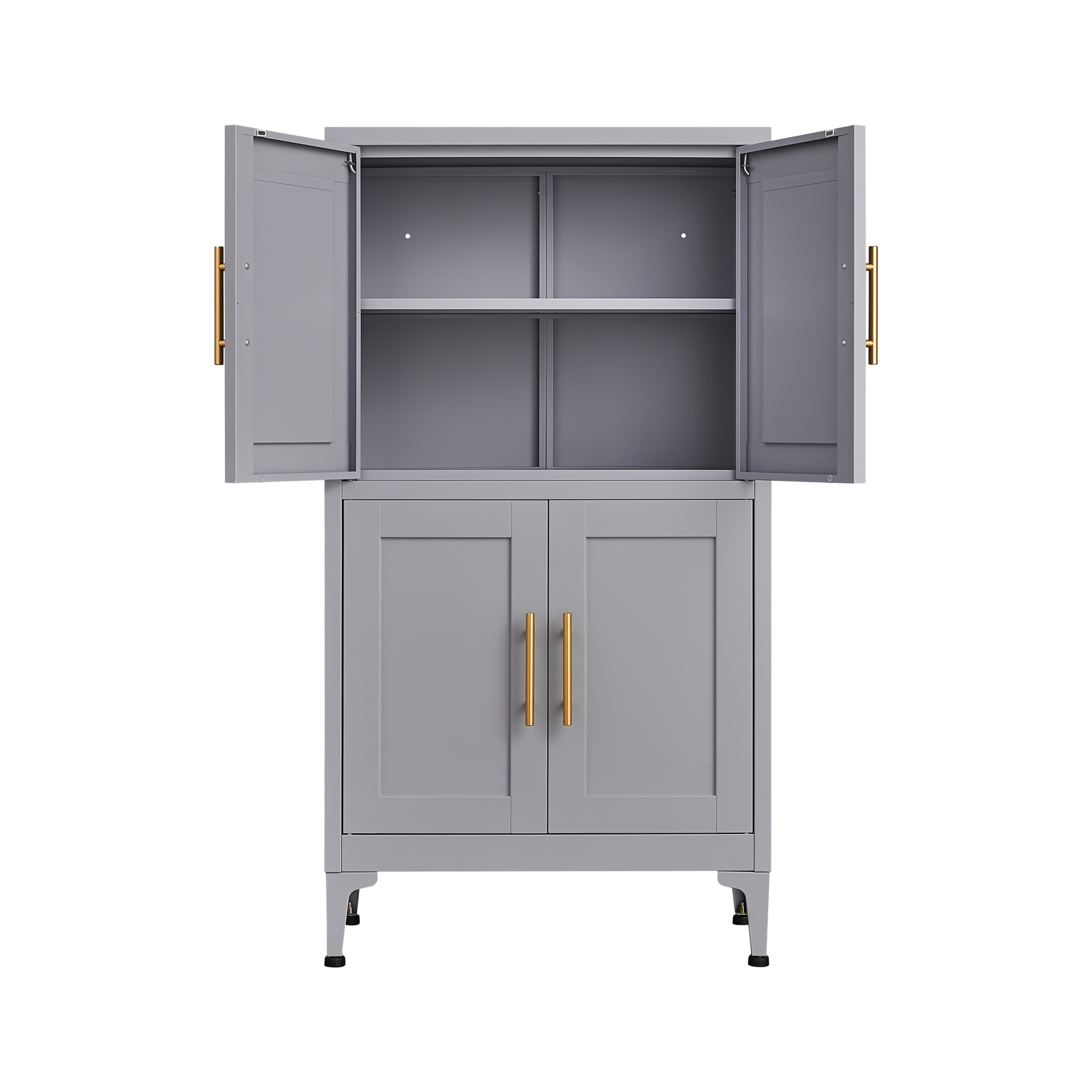 Grey metal kitchen storage cabinet, kitchen pantry storage cabinet with door and shelf, adjustable leveling feet - Korvel