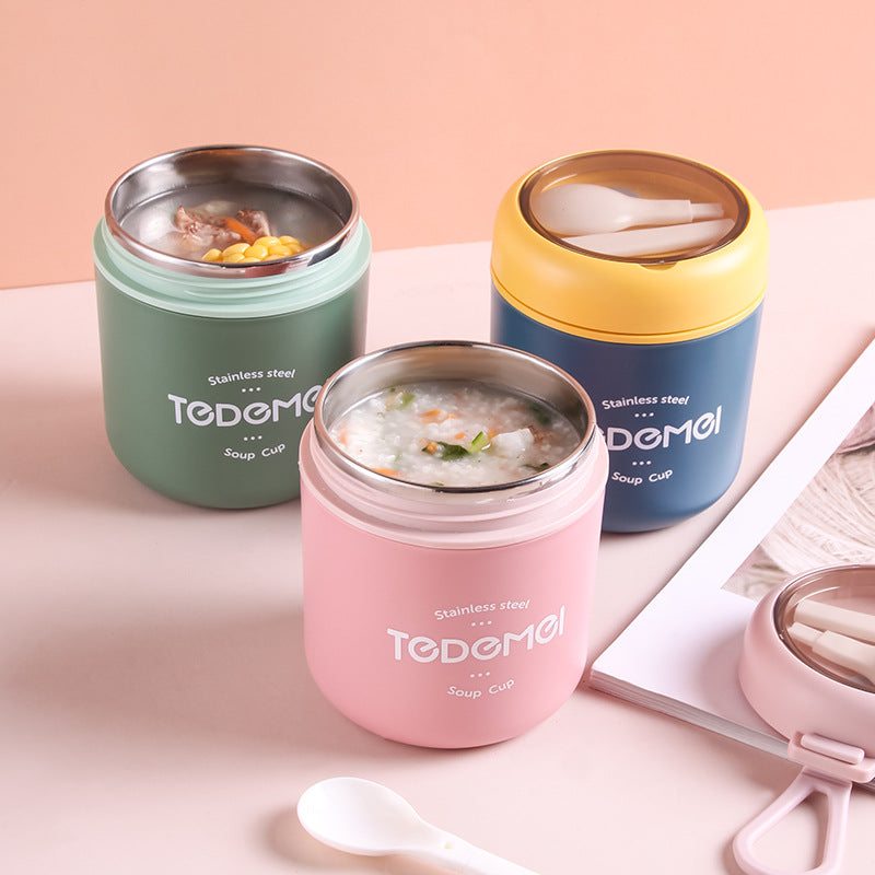 Japanese style simple sealed 304 stainless steel insulated breakfast cup with lid and spoon - Korvel