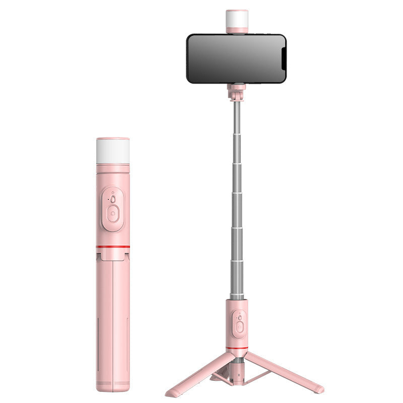 Mobile Phone Bluetooth Selfie Stick with Rotating Fill Light and Hidden Tripod Live Streaming Stand - Korvel