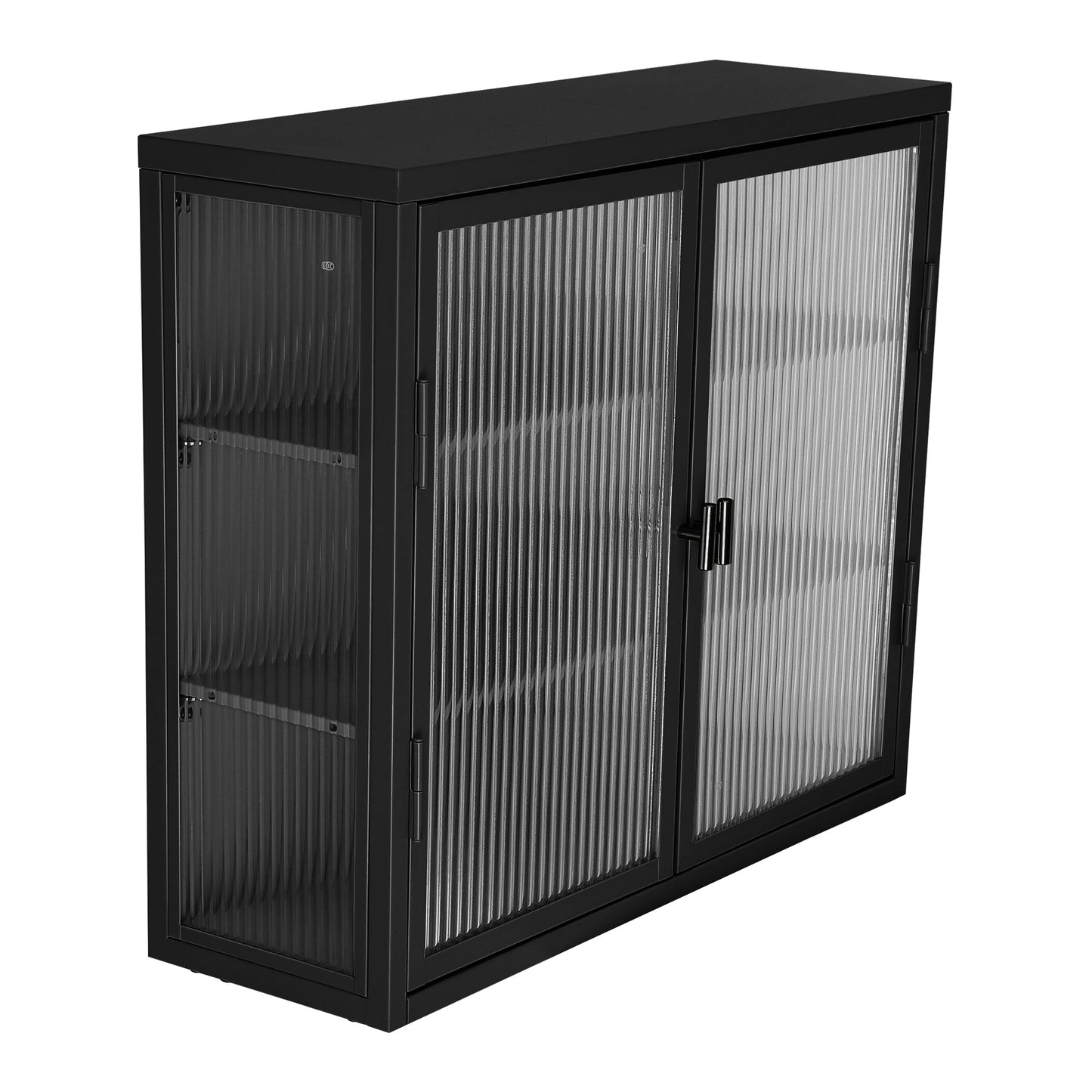Retro Style Haze Double Glass Door Wall Cabinet With Detachable Shelves for Office Dining Room Living Room - Korvel