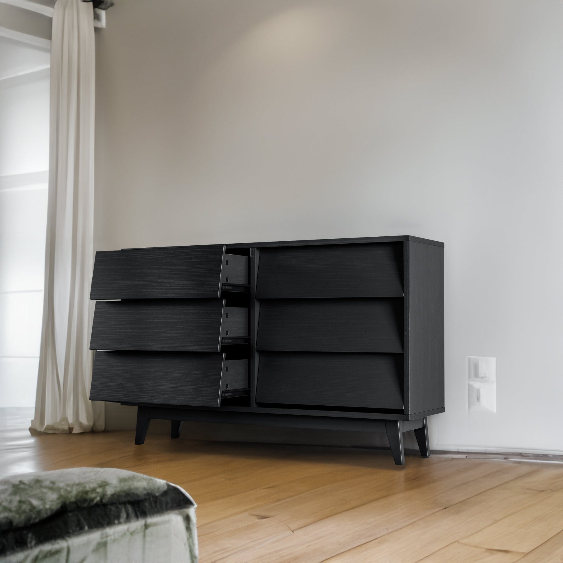 6 Drawer Double Dresser Features Vintage-style and Bevel Design - Korvel