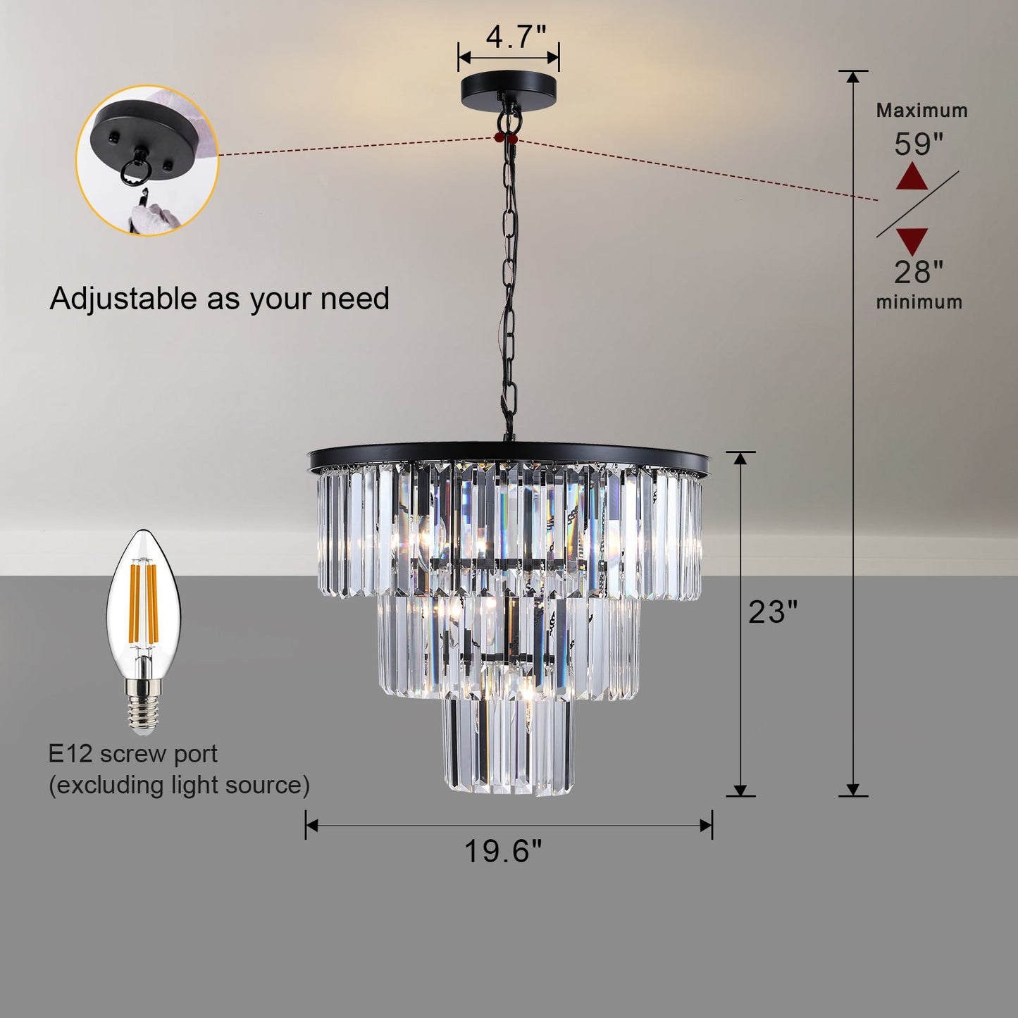 Candelabro de Cristal Negro de Lujo para Espacios Modernos