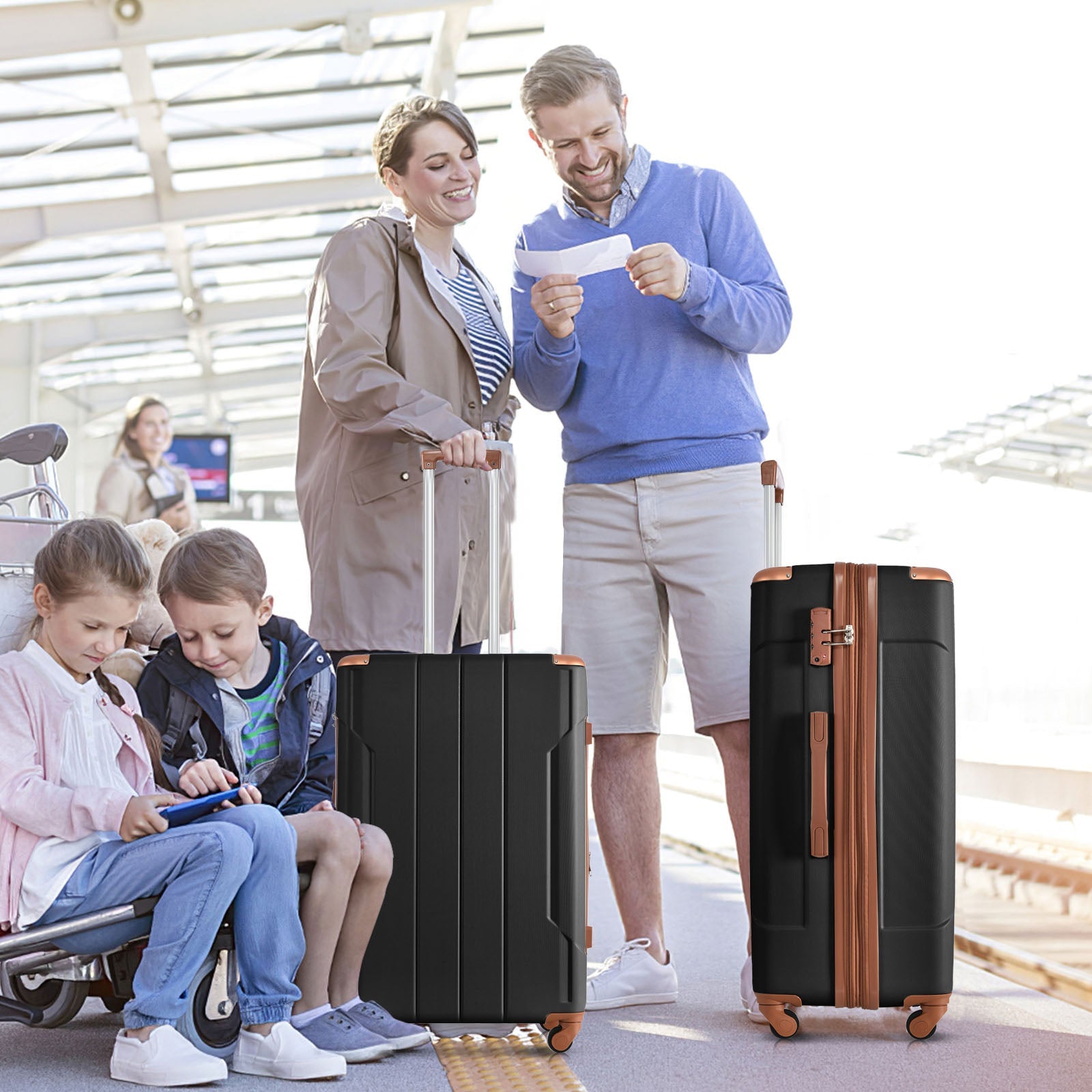 Hardshell Luggage Spinner Suitcase with TSA Lock Lightweight Expandable 24'' (Single Luggage) Black Brown + ABS + 24 Inch - Korvel