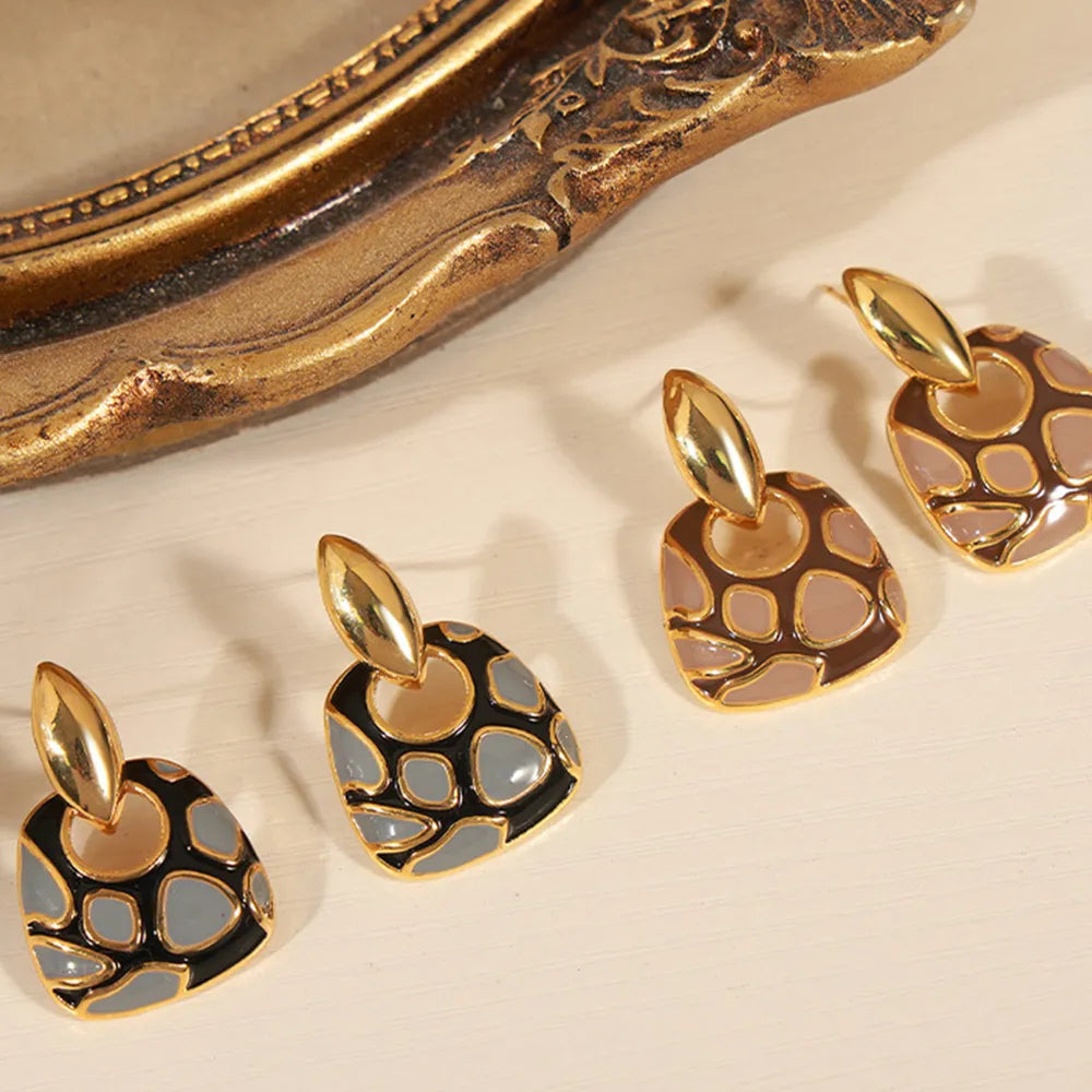 Geometric glazed enamel leopard print earrings fashionable and elegant accessories - Korvel
